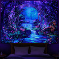 Heopapin Blacklight Magical Forest Tapestry UV Reactive Waterfall Plants Flower Tapestries Glow in Blacklight Fantasy Landscape Wall Hanging Decor for Home 59.1L x 51.2W