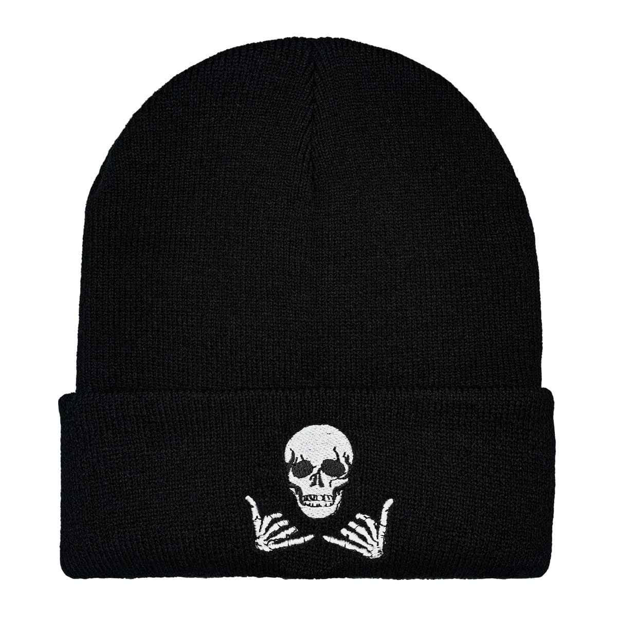Embroidered Beanie for Men Women Stretch Knited Winter Hat Warm Cuffed Skeleton Hat Skull Cap