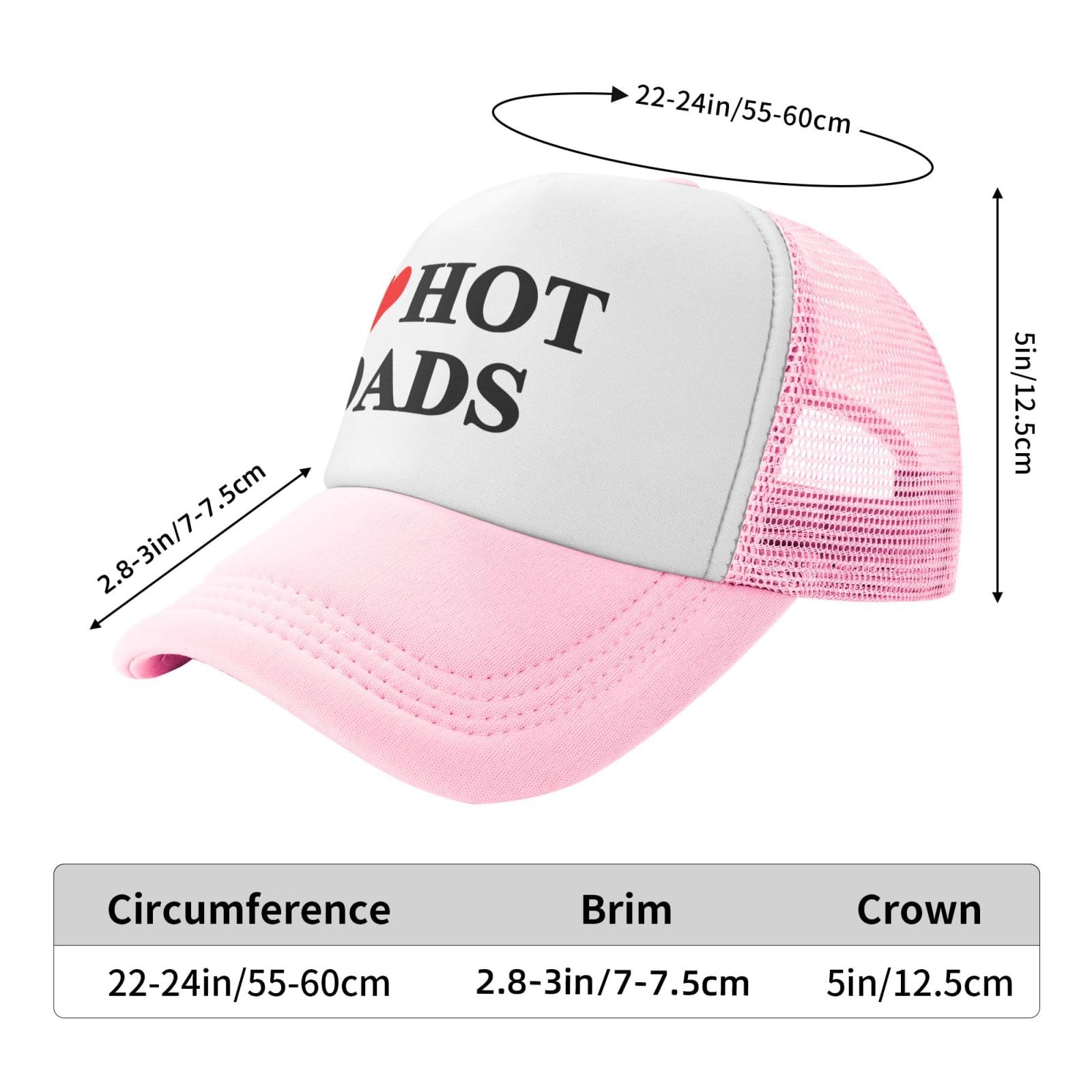 I Love Heart Hot Dads Funny Gag Trucker Hat for Adult Humor