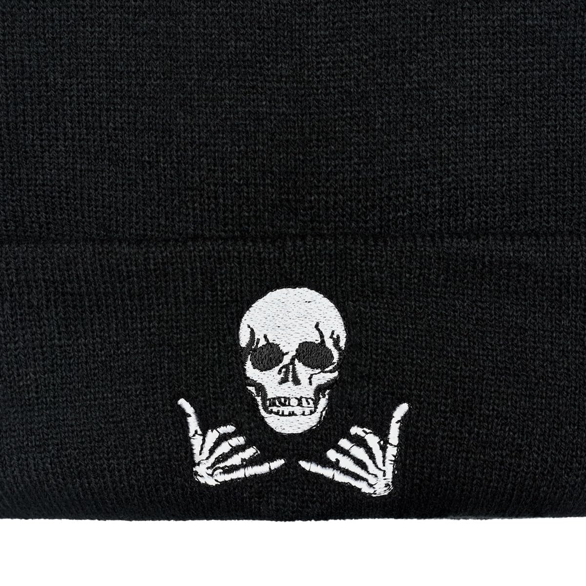 Embroidered Beanie for Men Women Stretch Knited Winter Hat Warm Cuffed Skeleton Hat Skull Cap