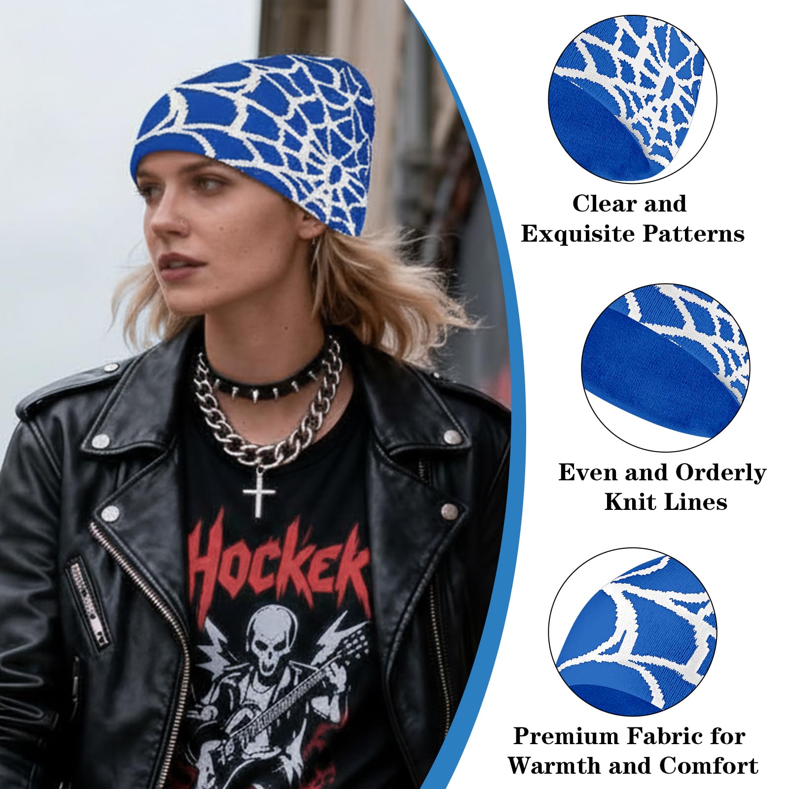 4Pcs Y2k Beanies Spider Web Pattern Acrylic Knitted Hats Casual Streetwear Beanies for Women Man Winter Outdoor