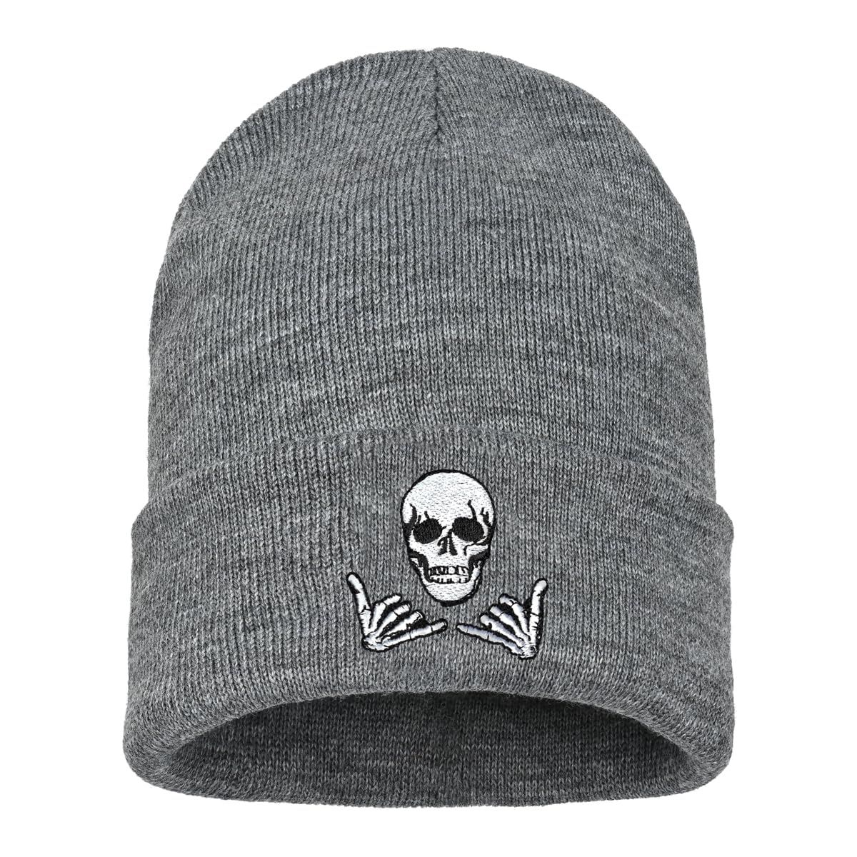Embroidered Beanie for Men Women Stretch Knited Winter Hat Warm Cuffed Skeleton Hat Skull Cap