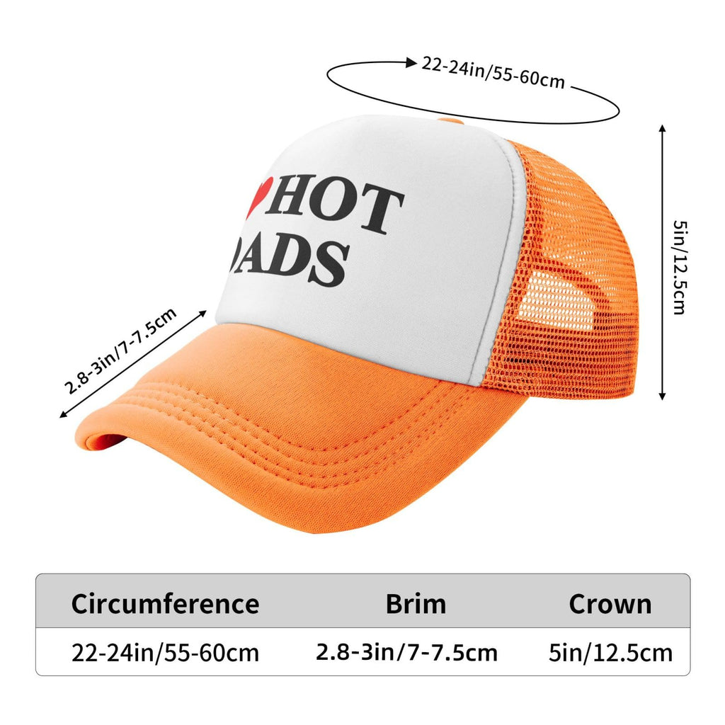 I Love Heart Hot Dads Funny Gag Trucker Hat for Adult Humor