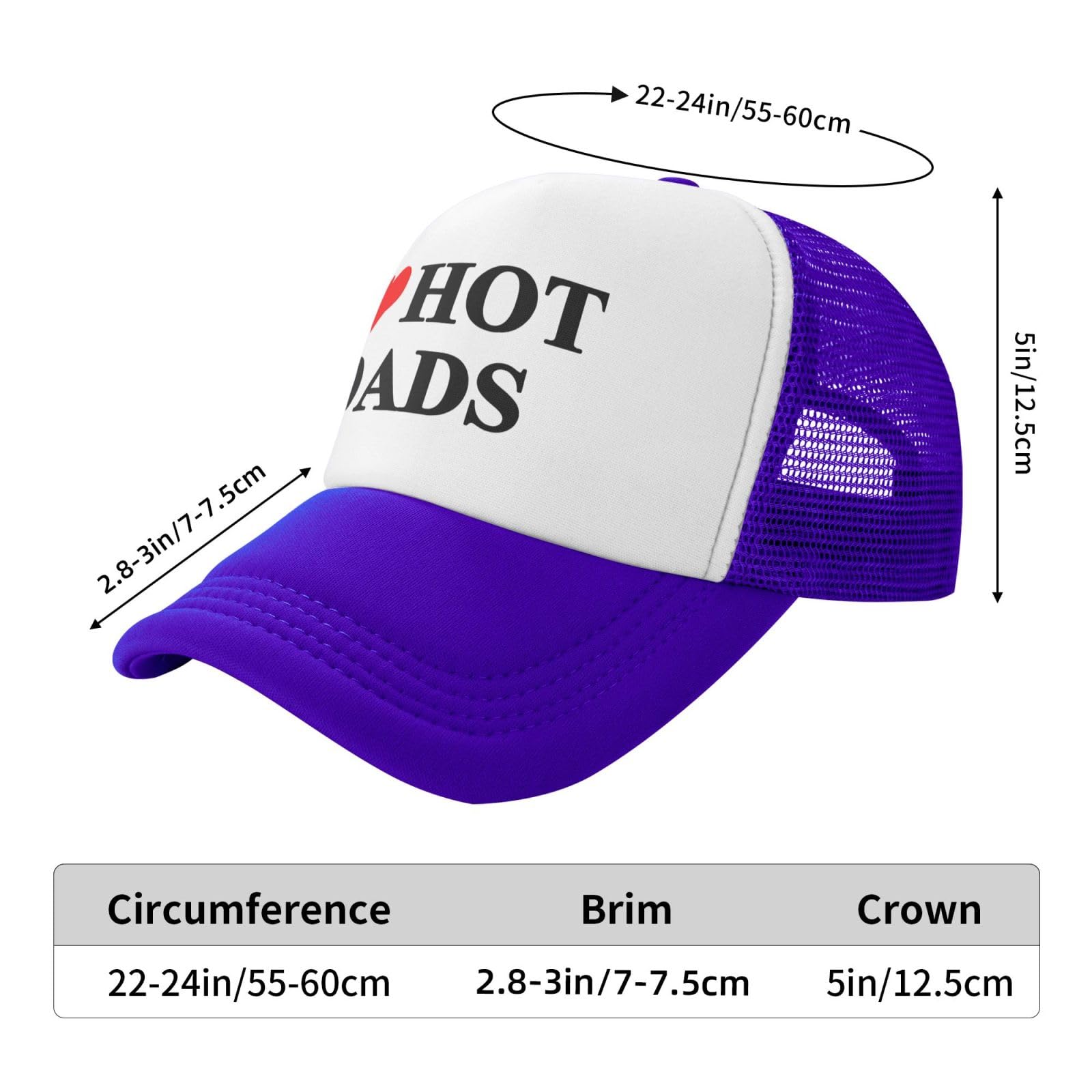 I Love Heart Hot Dads Funny Gag Trucker Hat for Adult Humor