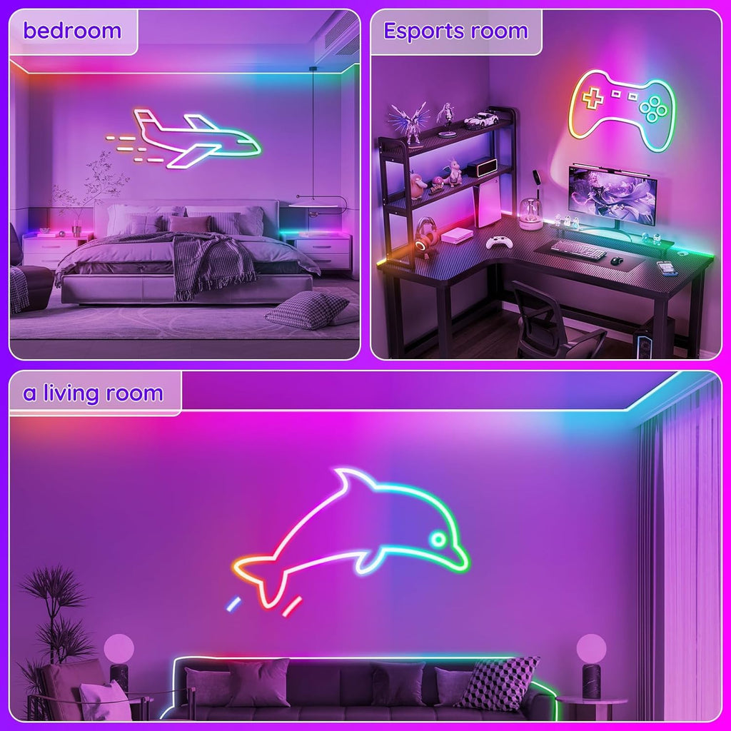 RCUICA 16.4FT LED Neon Rope Lights Waterproof with Smart App Control Remote