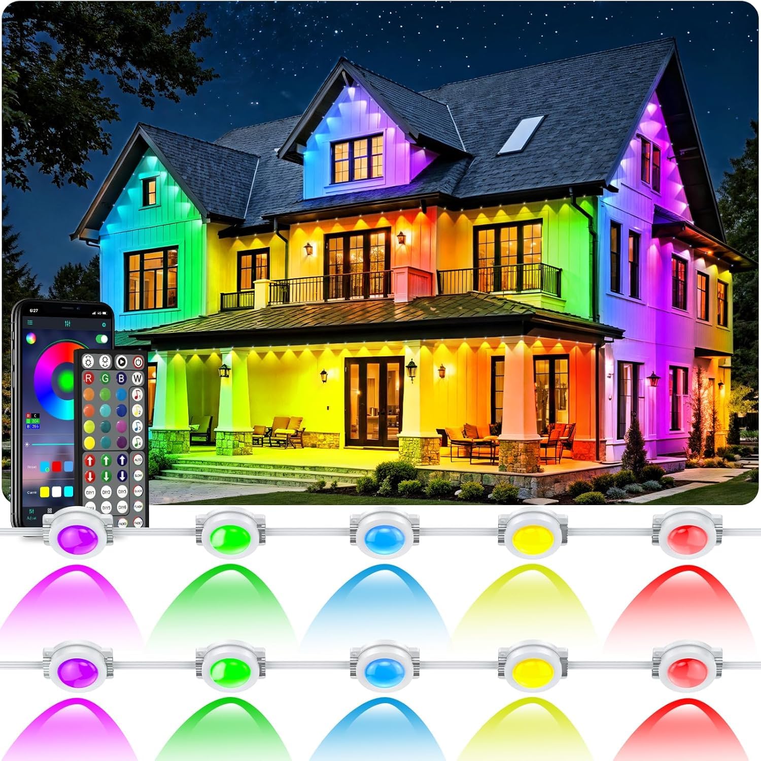 RCUICA 16.4FT LED Neon Rope Lights Waterproof with Smart App Control Remote