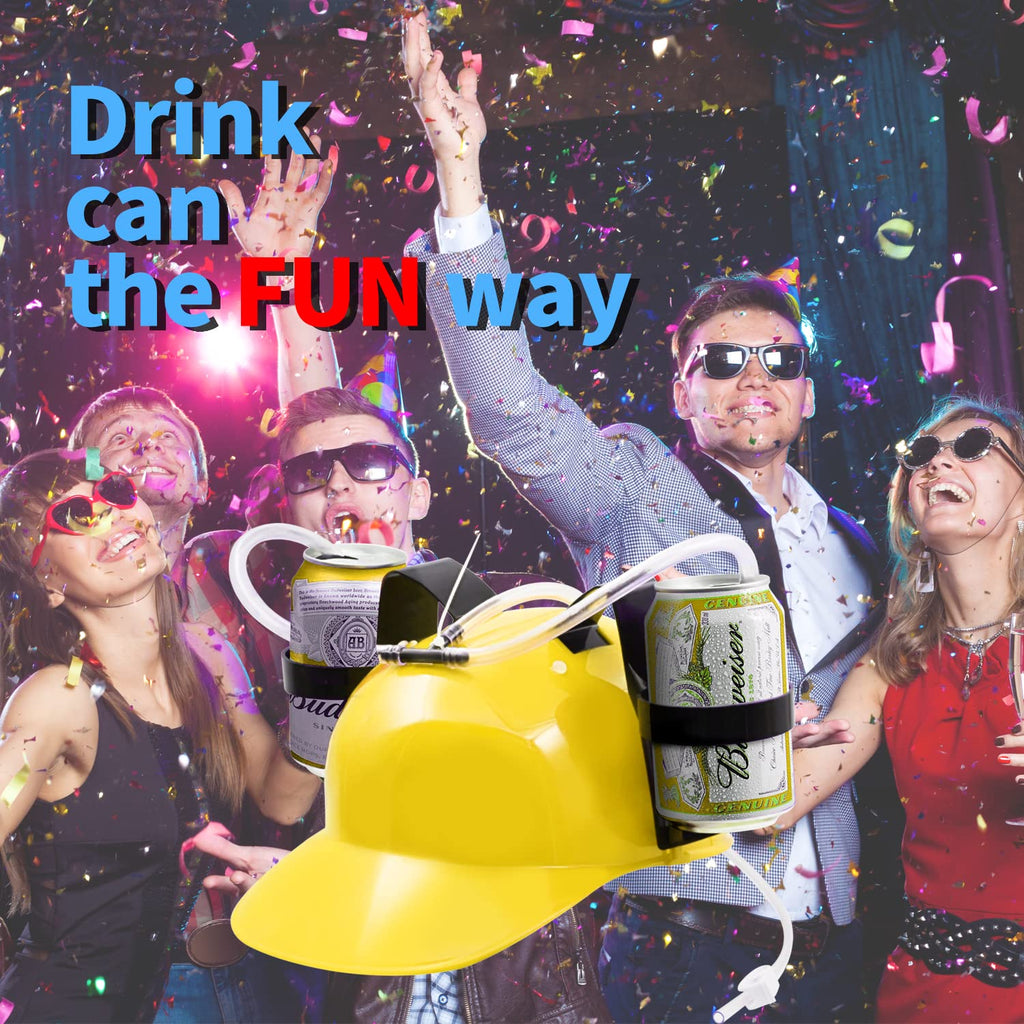 Novelty Place Drinking Helmet - Can Holder Drinker Hat Cap with Straw for Beer and Soda - Party Fun - Red/Yellow