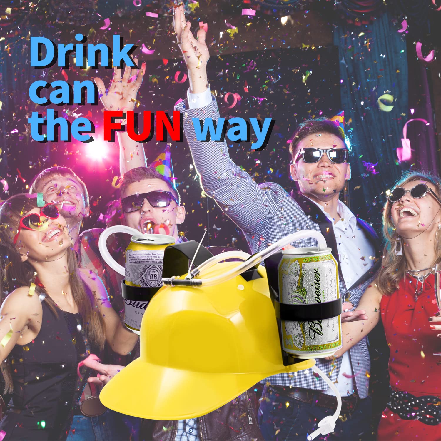 Novelty Place Drinking Helmet - Can Holder Drinker Hat Cap with Straw for Beer and Soda - Party Fun - Red/Yellow