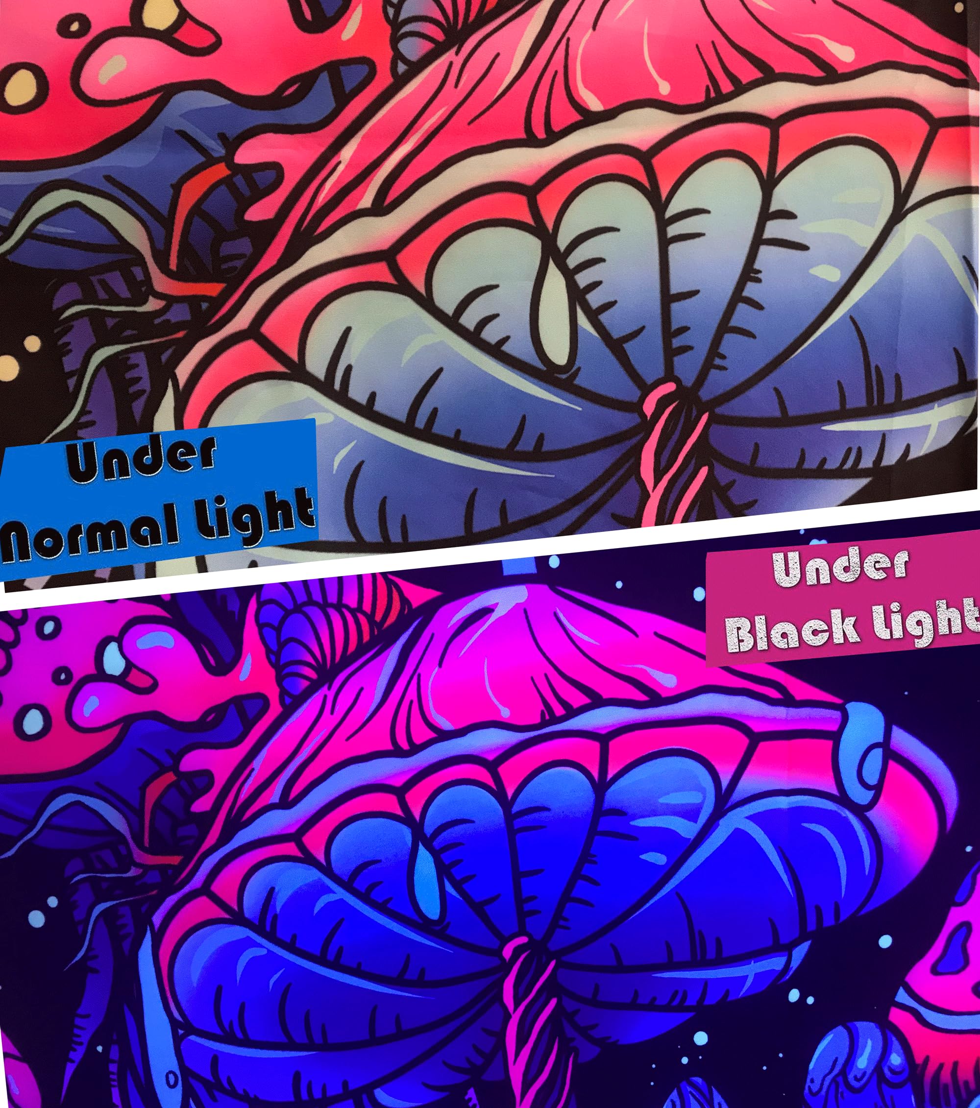 TUGCAY Blacklight Mushroom Tapestry, Glow In The Dark Tapestry Black Light Plant Fantasy UV Reactive Mushroom Butterfly Moon Tapestries Posters Wall Hanging for Bedroom Dorm Decor(70"x90")