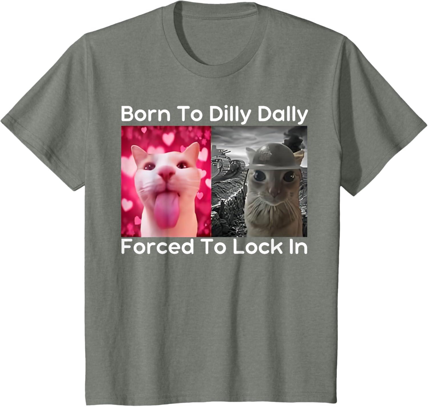 Born to Dilly Dally Forced to Lock in Cat Meme Funny Memes T-Shirt