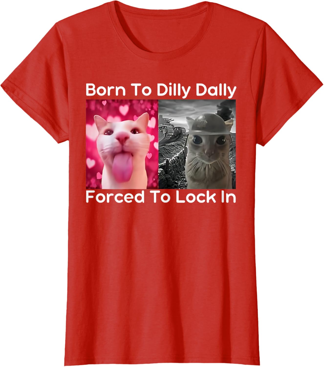 Born to Dilly Dally Forced to Lock in Cat Meme Funny Memes T-Shirt