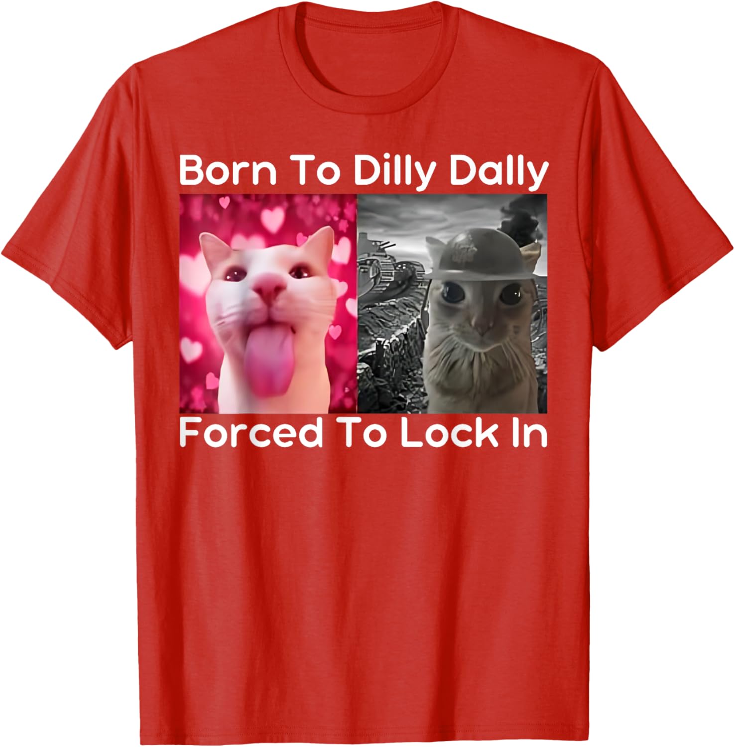 Born to Dilly Dally Forced to Lock in Cat Meme Funny Memes T-Shirt
